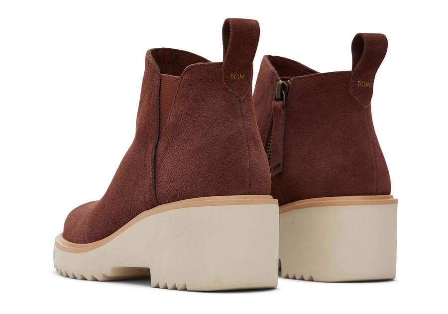 Maude Chestnut Suede Wedge Boot Back View Opens in a modal