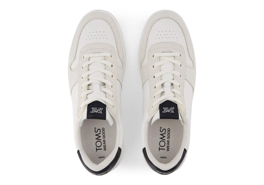 TRVL LITE Court White and Black Leather Sneaker Top View Opens in a modal