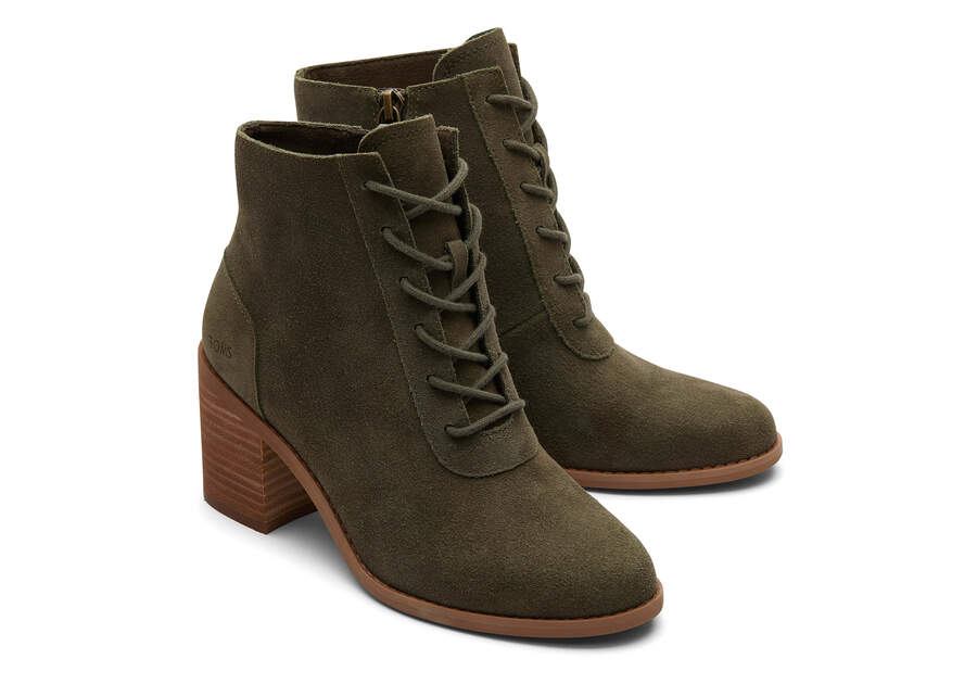 Women's Green Suede Evelyn Lace-Up Boots