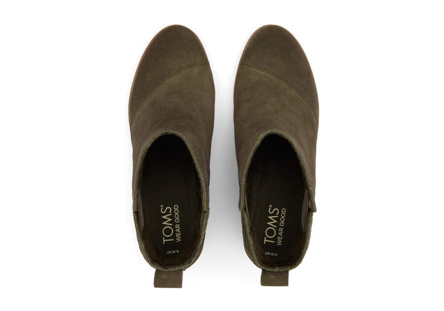 Clare Olive Suede Wedge Boot Top View Opens in a modal