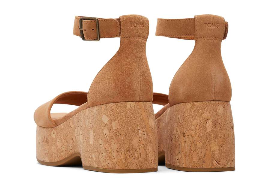 Laila Tan Suede Platform Cork Sandal Back View Opens in a modal