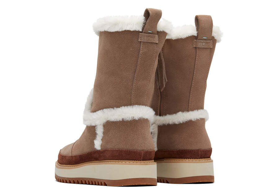 Makenna Taupe Water Resistant Faux Fur Boot Back View