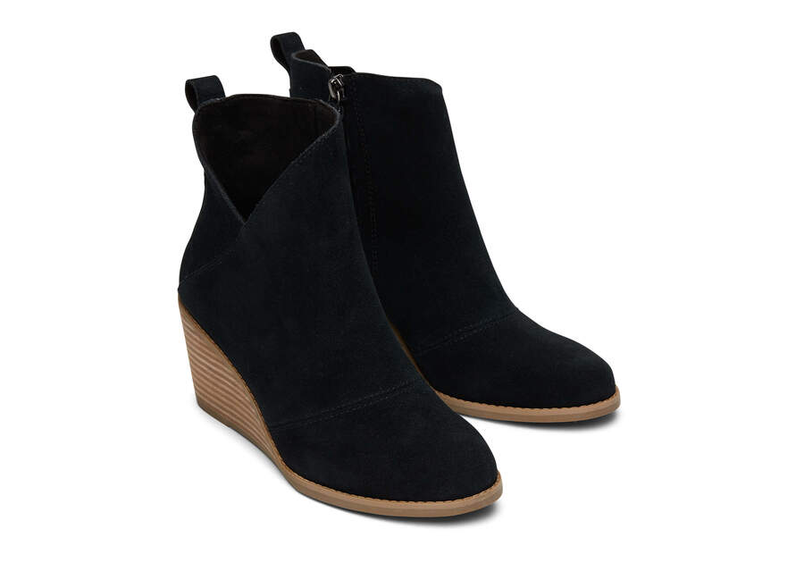 Sutton Black Suede Wedge Boot Front View