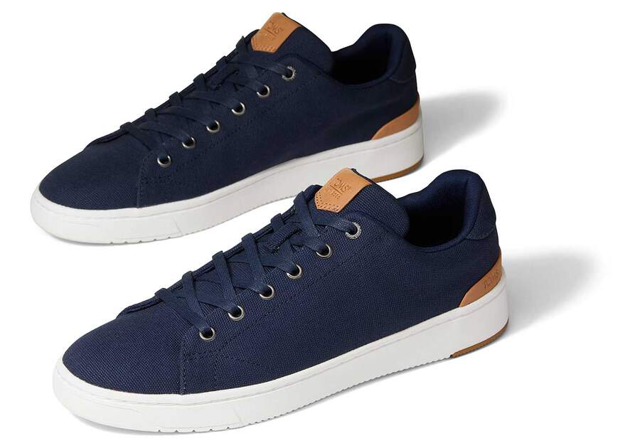 TRVL LITE Navy Canvas Lace-Up Sneaker Front View Opens in a modal