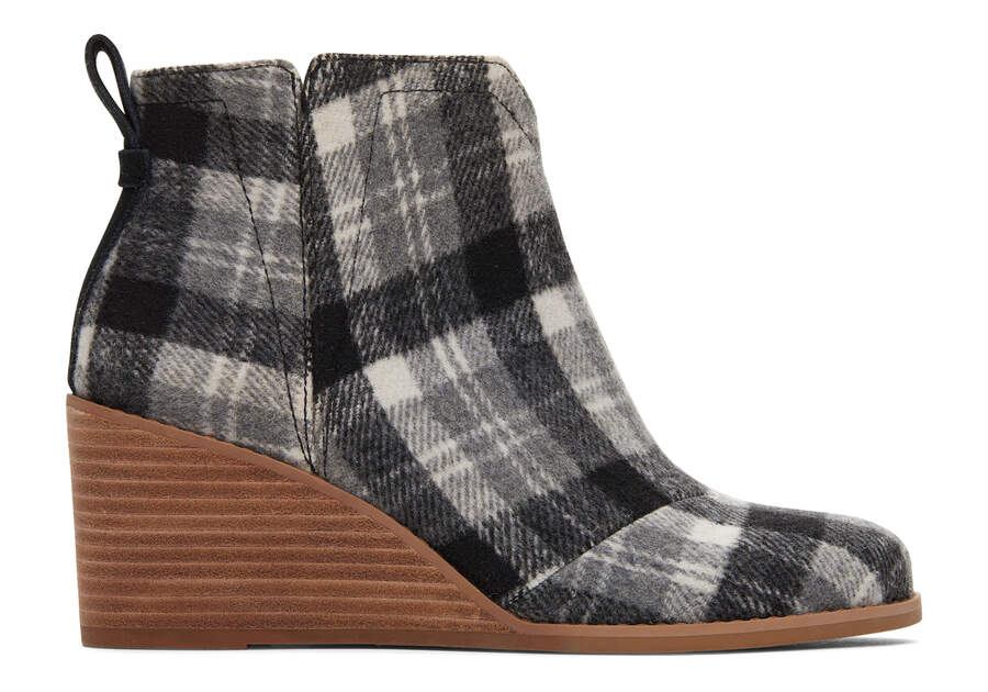 Clare Grey Plaid Wedge Boot Side View