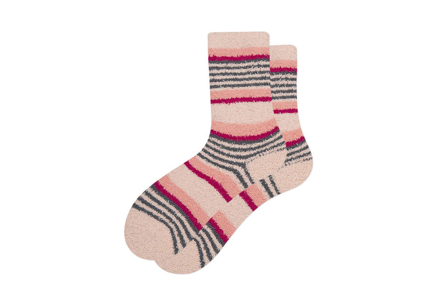 Cozy Cushioned Crew Socks Pink Front View