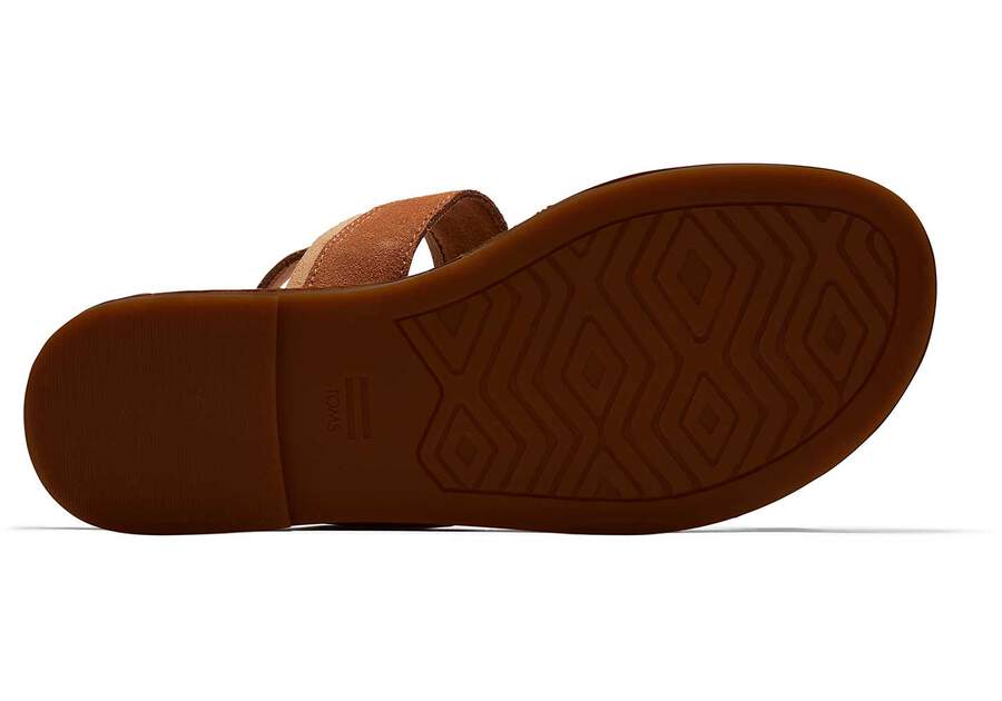 Tan Leather Bree Toe Loop Womens Flat Sandal | TOMS