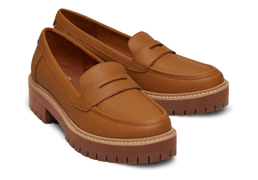 Cara Tan Leather Loafer Front View Opens in a modal