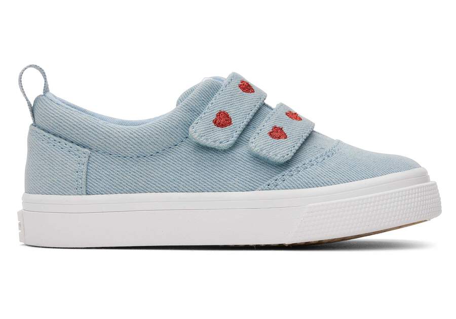 Tiny Fenix Denim Hearts Double Strap Toddler Sneaker Side View
