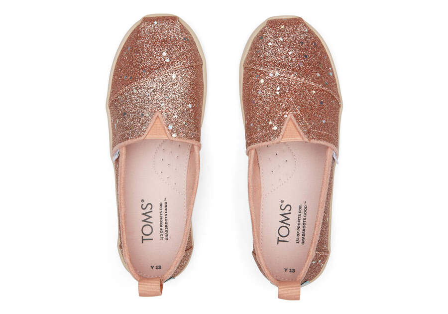 Youth Alpargata Rose Gold Cosmic Glitter Kids Shoe Top View Opens in a modal