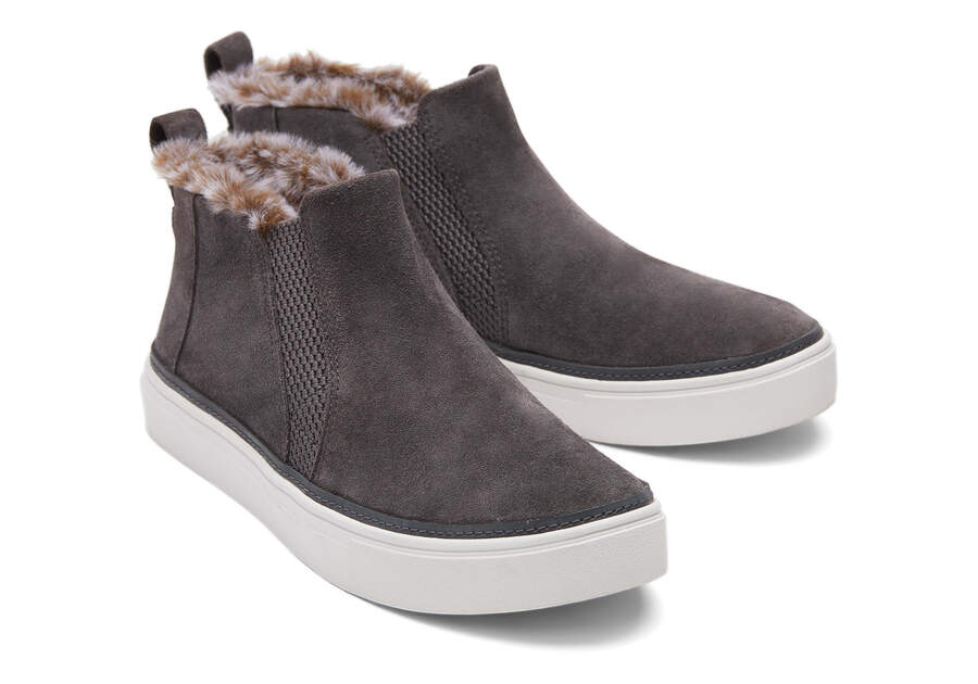 Bryce Grey Suede Faux Fur Slip On Sneaker Front View Opens in a modal