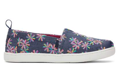 Youth Alpargata Navy Embroidered Floral Kids Shoe