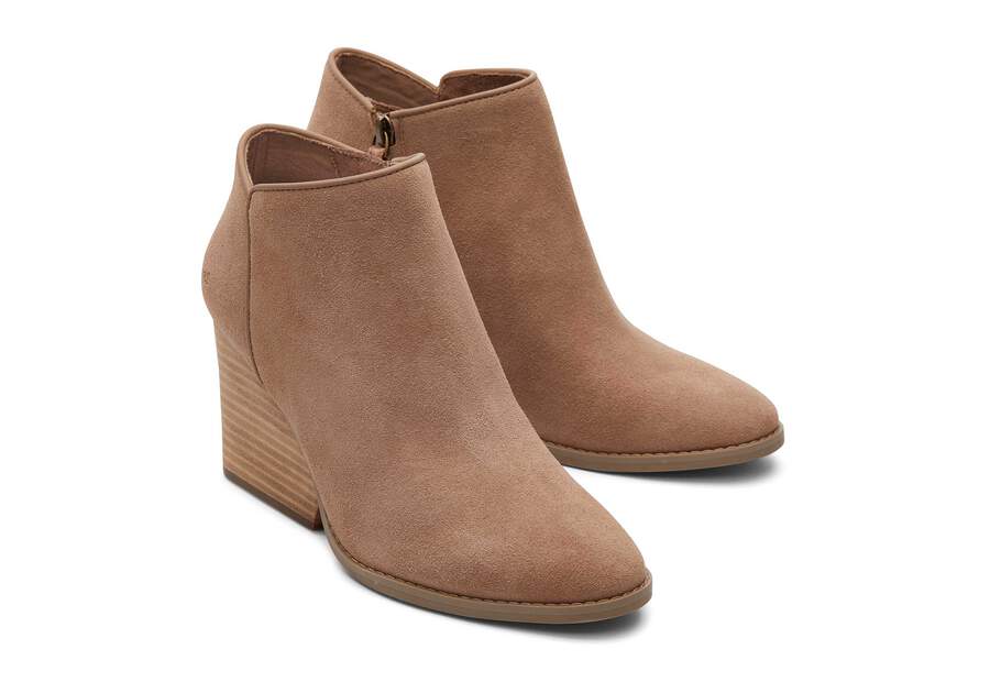 Hadley Taupe Suede Heeled Boot Front View Opens in a modal
