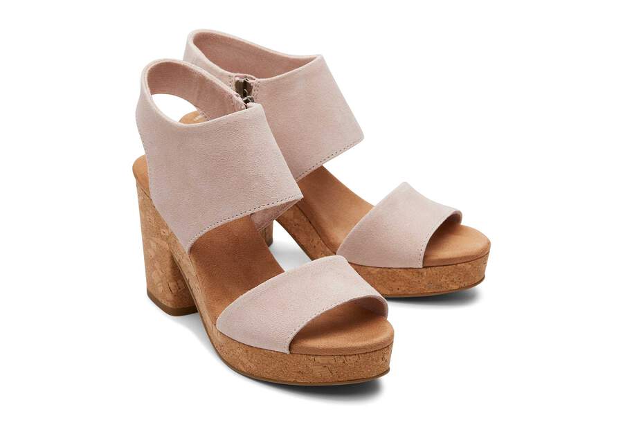 Majorca Pink Suede Platform Cork Sandal Front View Opens in a modal