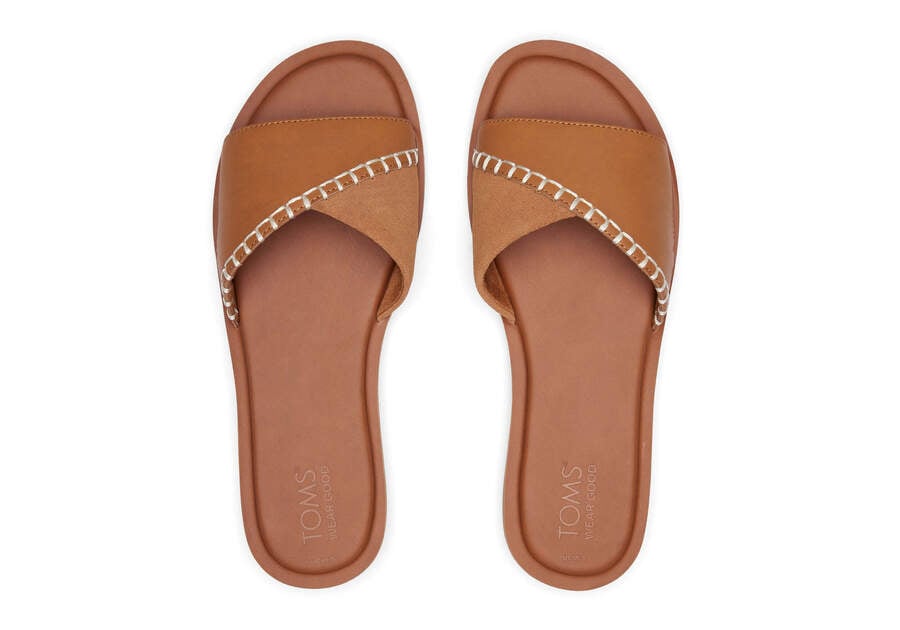 Shea Tan Leather Slide Sandal Top View Opens in a modal