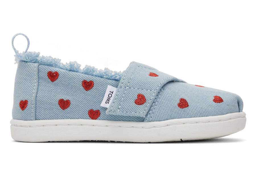 Alpargata Denim Hearts Toddler Shoe Side View Opens in a modal