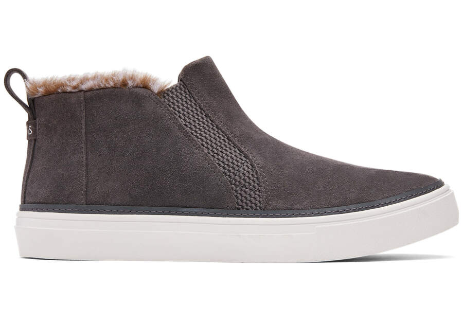 Bryce Grey Suede Faux Fur Slip On Sneaker Side View