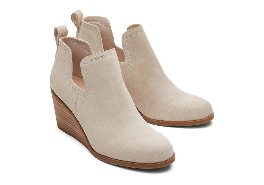 Kallie Beige Suede Wedge Boot Front View Opens in a modal