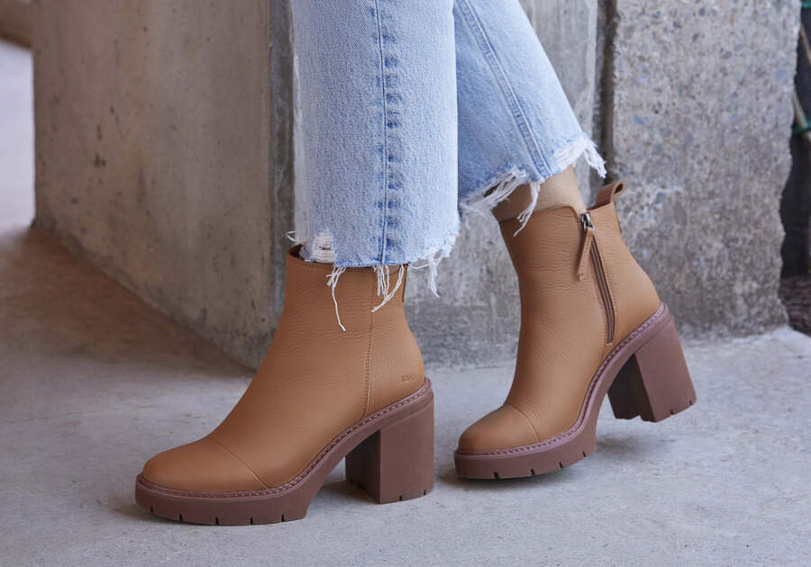 Rya Tan Leather Heeled Boot Additional View 1 Opens in a modal