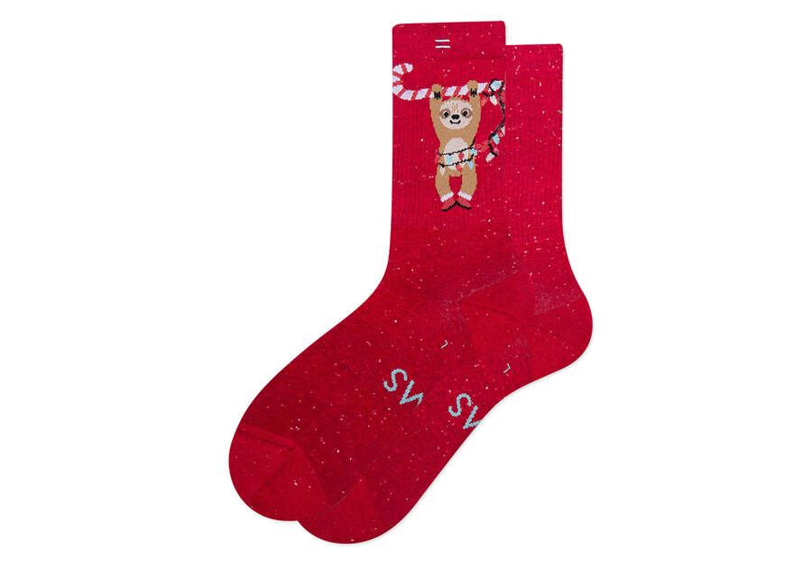 Light Cushioned Crew Socks Holiday Sloth Front View Opens in a modal