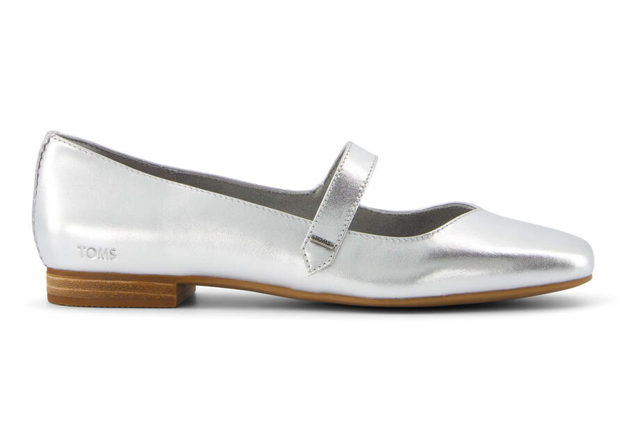 Bianca Silver Metallic Leather Flat Side View Opens in a modal