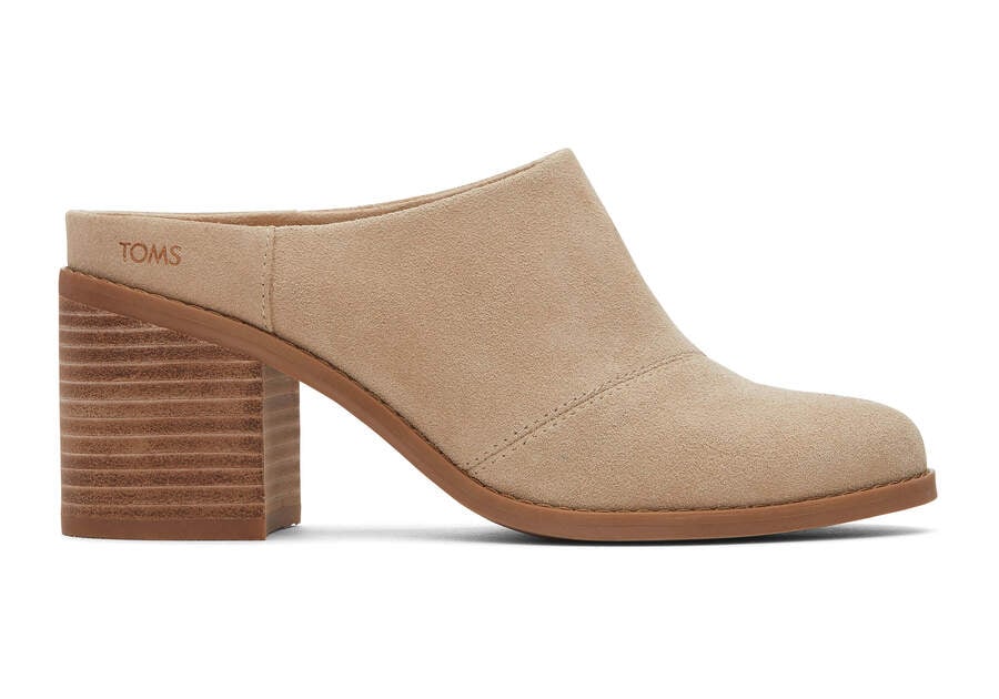 Evelyn Oatmeal Suede Mule Side View Opens in a modal