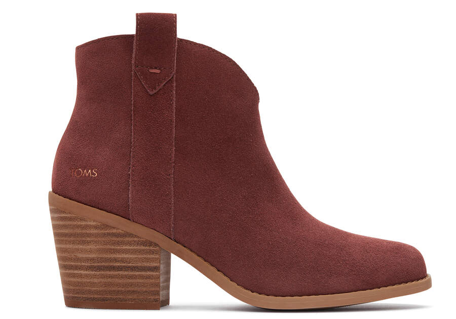 Constance Chestnut Suede Heeled Boot Side View Opens in a modal