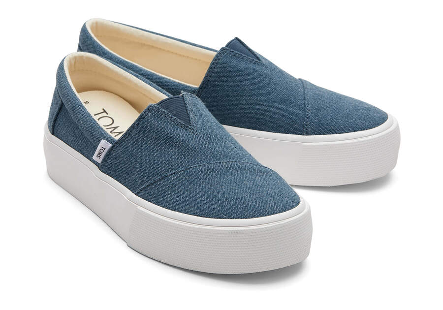 Fenix Platform Blue Canvas Slip On Sneaker Front View Opens in a modal
