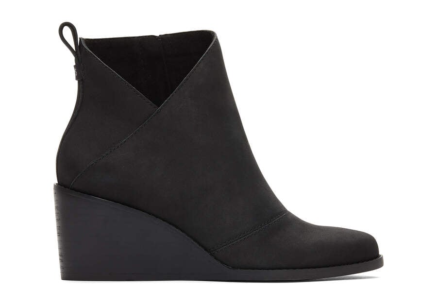 Sutton Black Leather Wedge Boot Side View