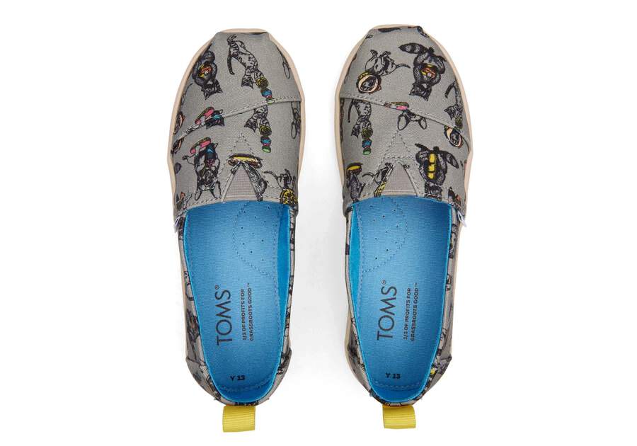 Youth Alpargata Grey Party Animals Kids Shoe Top View