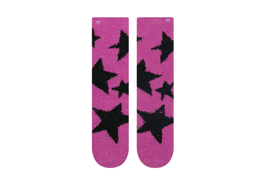 Cozy Cushioned Crew Socks Pink Shiny Star Front View Opens in a modal