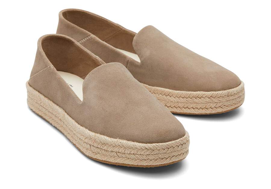 Carolina Taupe Suede Espadrille Front View