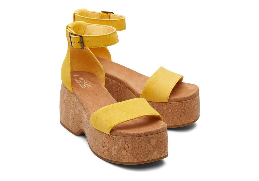Laila Yellow Suede Platform Cork Sandal Front View Opens in a modal