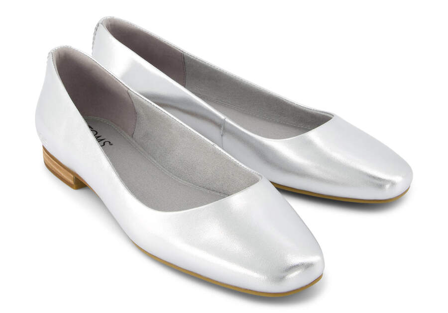 Briella Silver Metallic Leather Flat Front View Opens in a modal