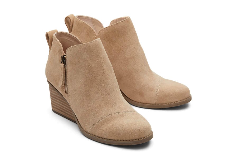 Goldie Oatmeal Suede Wedge Boot Front View Opens in a modal