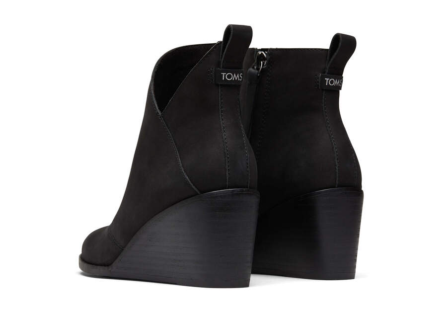 Sutton Black Leather Wedge Boot Back View
