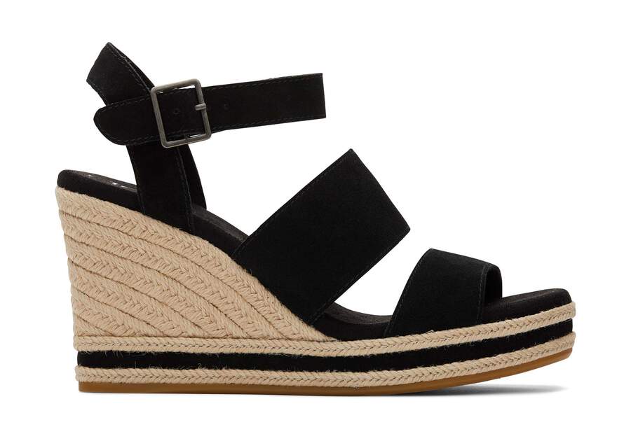 Madelyn Black Suede Wedge Sandal Side View Opens in a modal