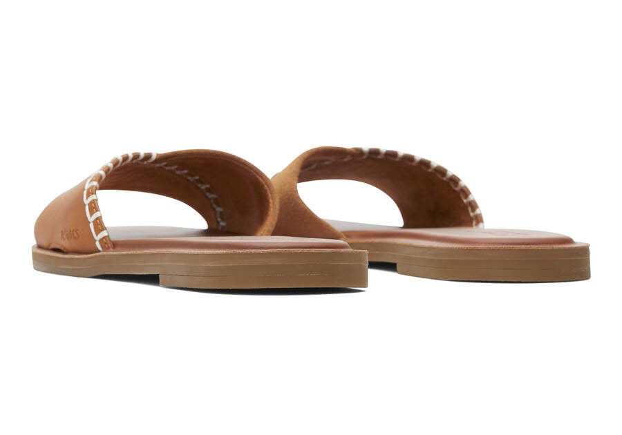 Shea Tan Leather Slide Sandal Back View Opens in a modal