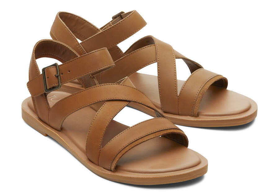 Sloane Tan Leather Strappy Sandal Front View Opens in a modal