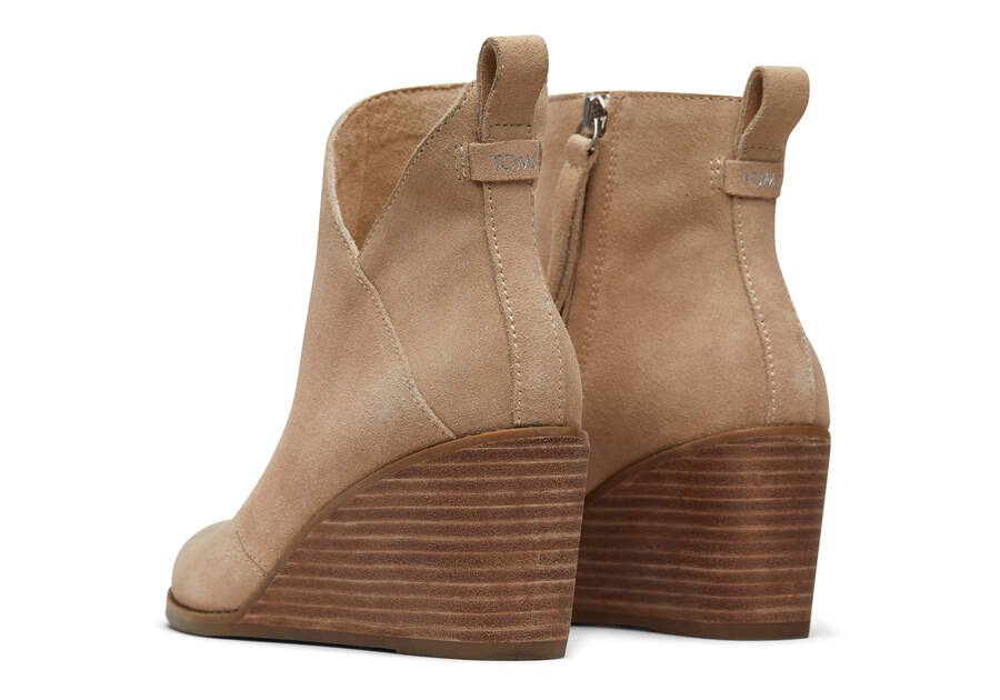 Sutton Oatmeal Suede Wedge Boot Back View Opens in a modal