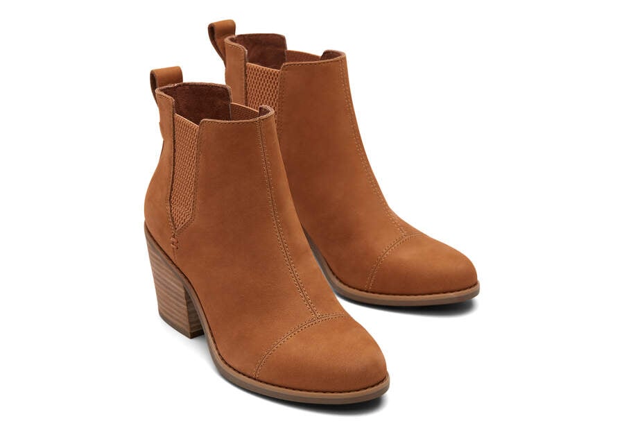 Everly Tan Nubuck Heeled Boot Front View Opens in a modal