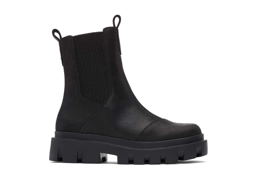 Rowan Black Water Resistant Leather Boot Side View