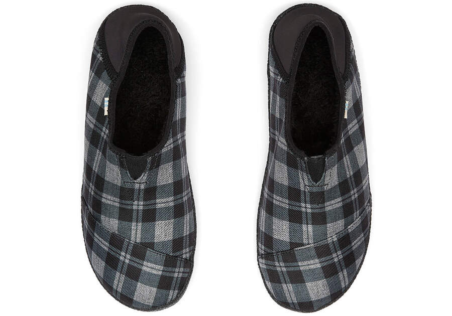 Black Twill Check Convertible Men's Rodeo Slippers Top View Opens in a modal