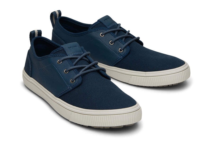 Carlo Terrain Blue Leather Water Resistant Sneaker Front View