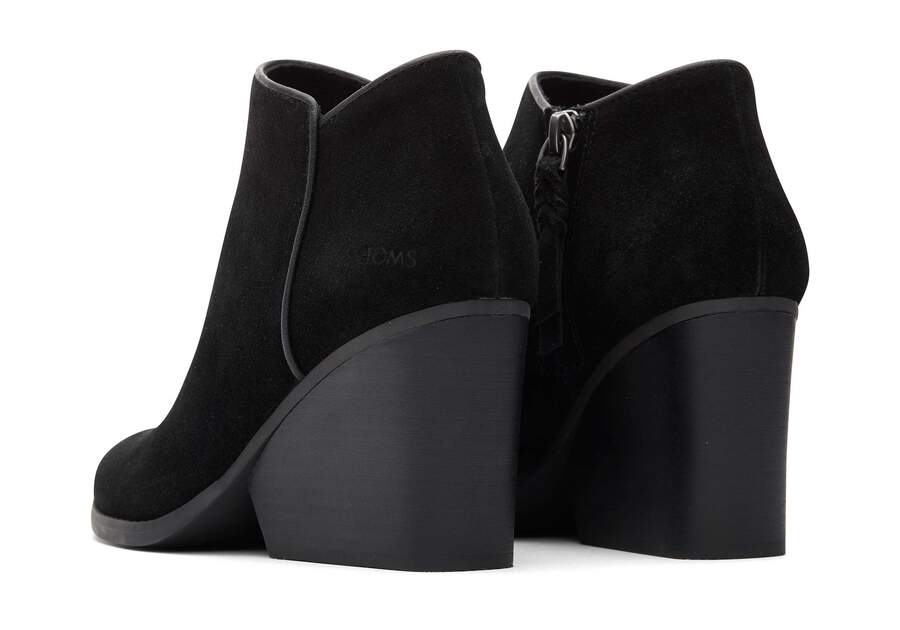Hadley Black Suede Heeled Boot Back View Opens in a modal