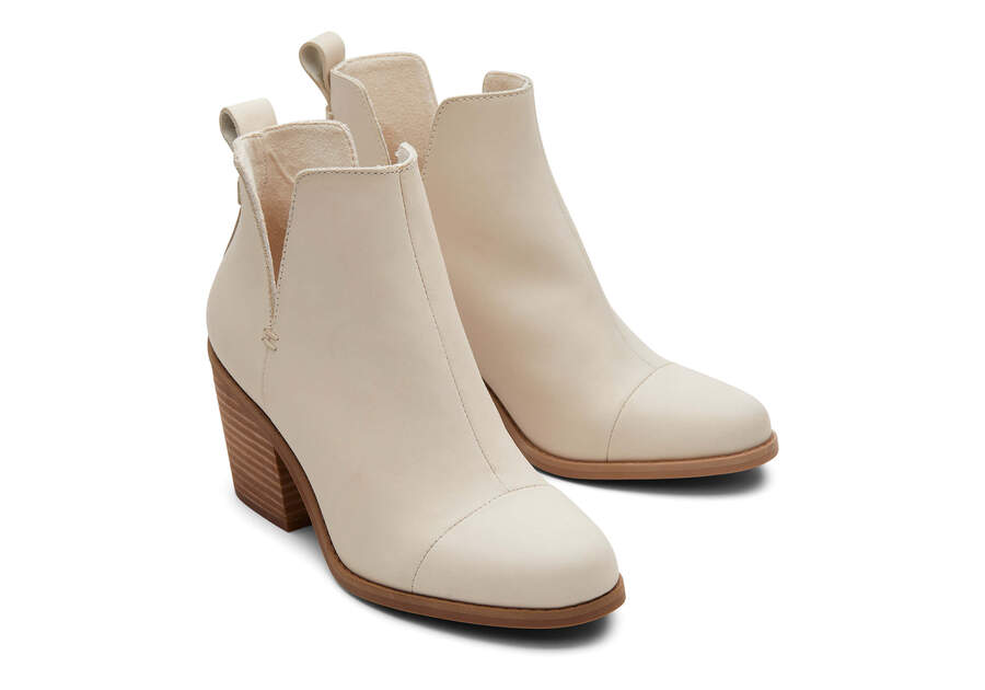 Everly Beige Leather Cutout Heeled Boot Front View