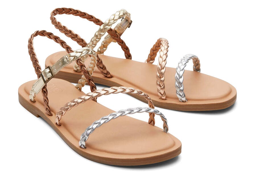 Kira Metallic Strappy Sandal Front View Opens in a modal
