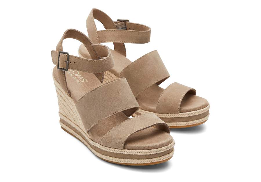 Madelyn Taupe Suede Wedge Sandal Front View Opens in a modal