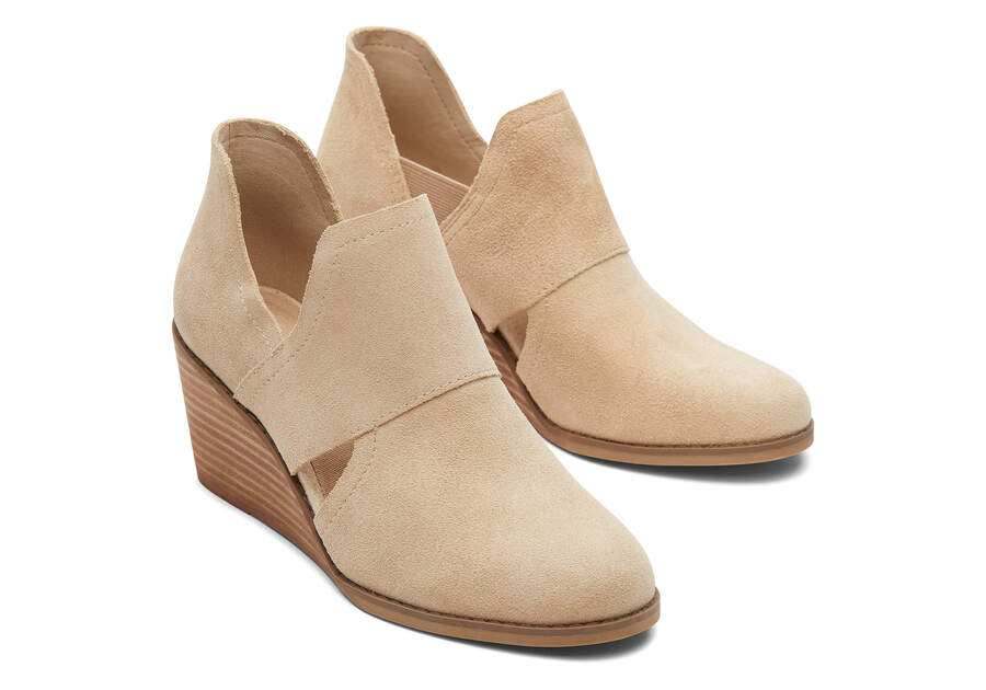 Kallie Natural Suede Cutout Wedge Boot Front View