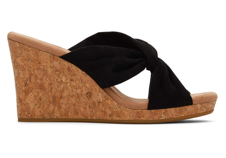 Serena Black Cork Wedge Sandal Side View Opens in a modal